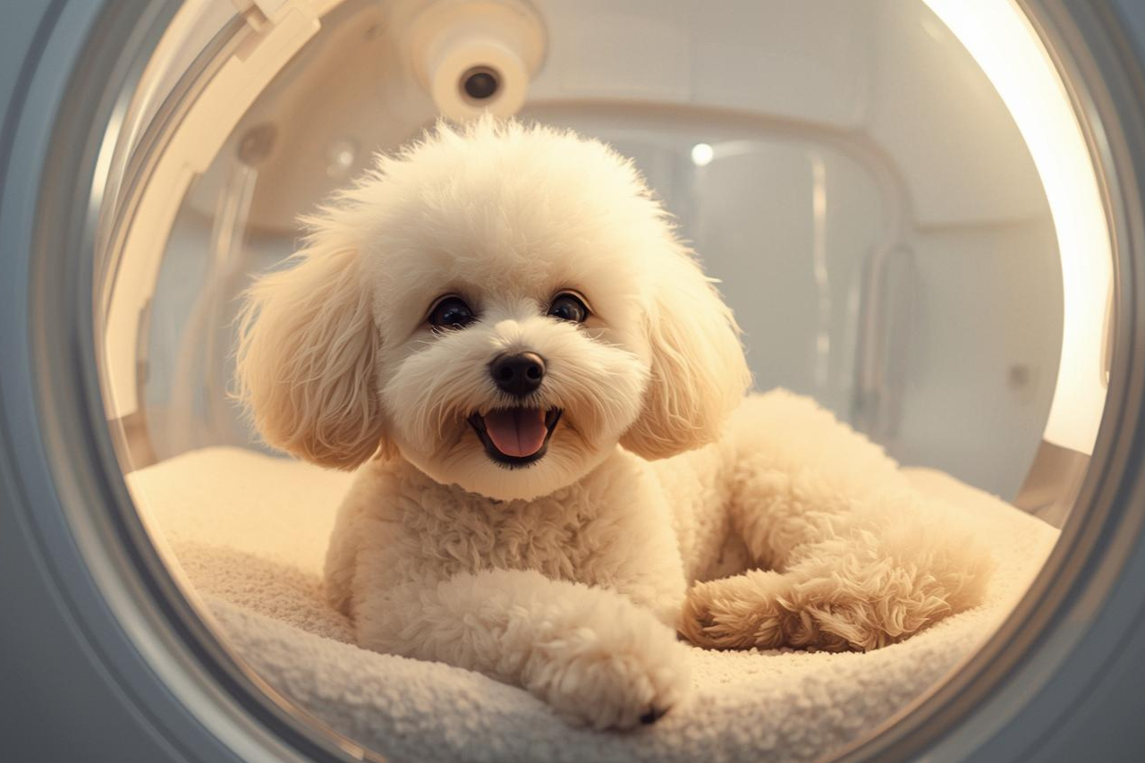 酸素室でくつろぐワンコ