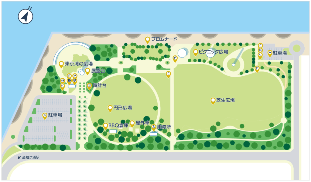 袖ヶ浦海浜公園の園内マップ