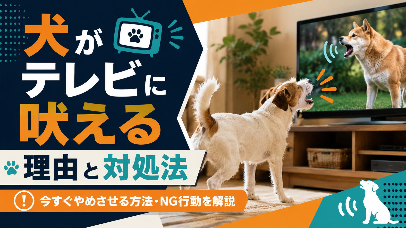 テレビに吠えている犬