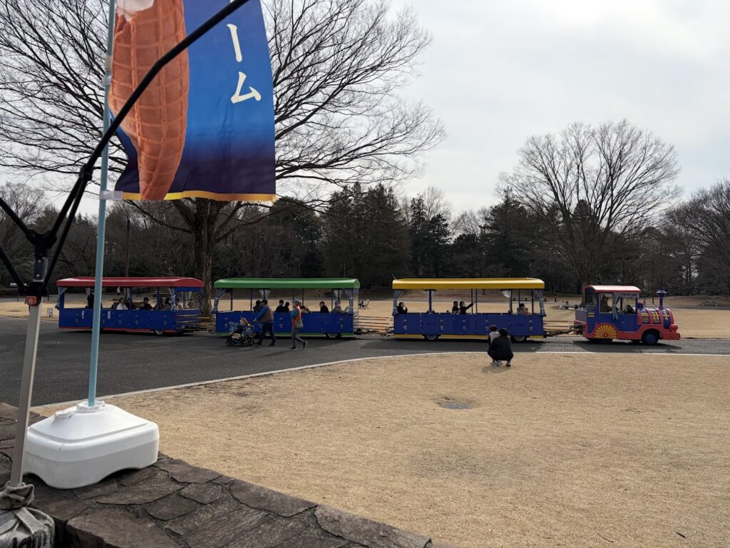 昭和記念公園の広場を走るSLカー