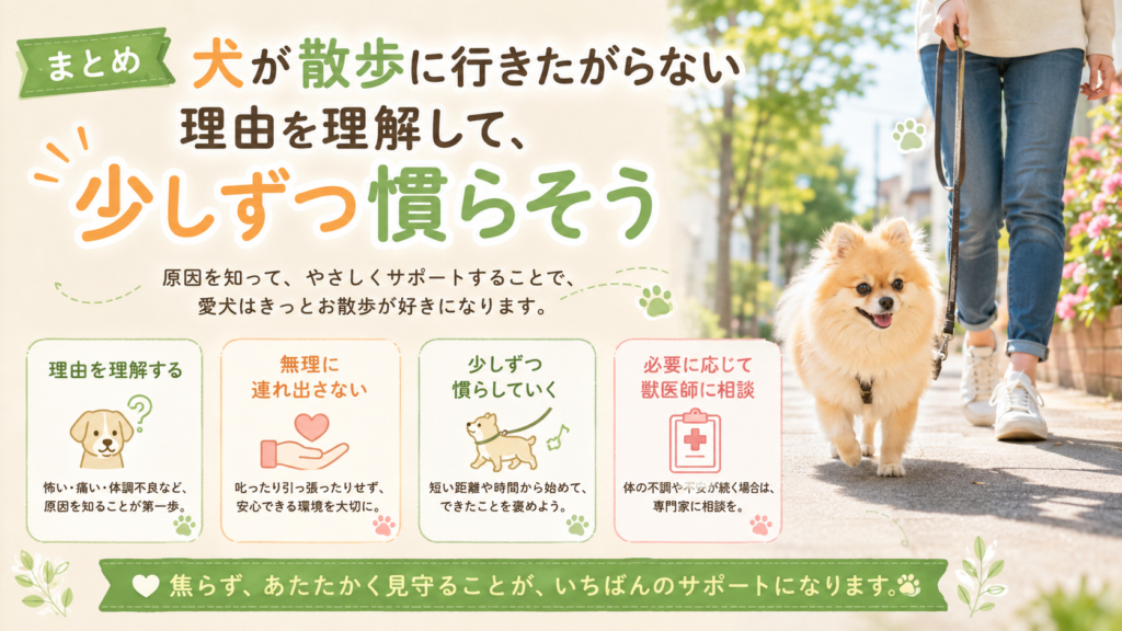 まとめ｜犬が散歩に行きたがらない理由を理解して、少しずつ慣らそう