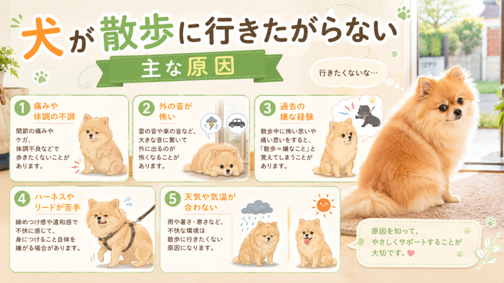 犬が散歩に行きたがらない主な原因